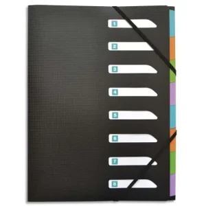 OXFORD Trieur MEMPHIS 8 positions en polypropylène opaque. Fermeture par élastique. Coloris Noir