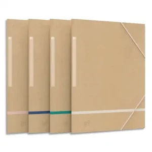 OXFORD Chemise 3 rabats à élastique A4 TOUAREG dos 1cm. Kraft recyclé. Coloris beige liseret assortis