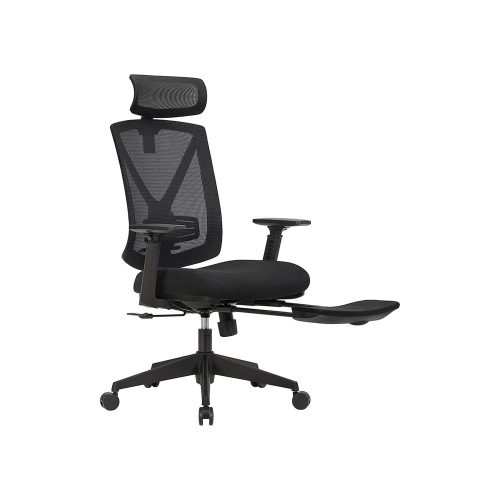 Fauteuil de bureau ergonomiques en filet repose-pieds Mousse de haute résilience, piètement en acier, roulettes en nylons, accoudoir en PU