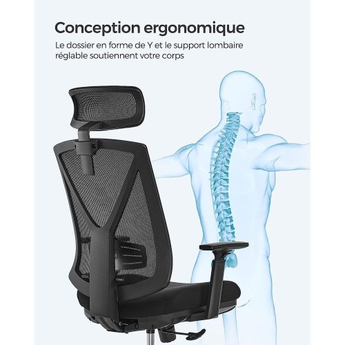 Fauteuil de bureau ergonomiques en filet repose-pieds Mousse de haute résilience, piètement en acier, roulettes en nylons, accoudoir en PU