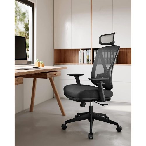 Fauteuil de bureau ergonomiques en filet repose-pieds Mousse de haute résilience, piètement en acier, roulettes en nylons, accoudoir en PU