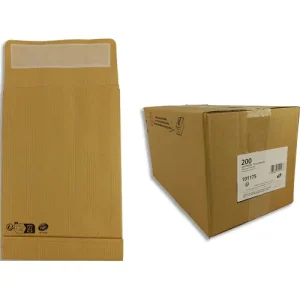 BONG Boîte de 200 pochettes kraft adour auto-adhésives 90 grammes 3 soufflets format 162x229 C5