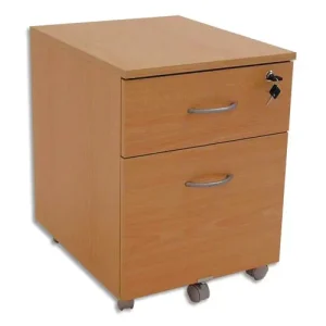 Caisson mobile 2 tiroirs Hêtre, dont 1 pour dossiers suspendus - Dimensions : L41 x H56 x P50 cm