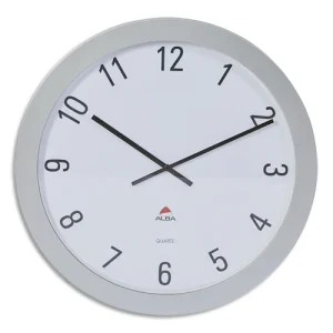 ALBA Horloge murale géante Horgiant contour ABS D60 cm Gris, chiffres Noirs lentille en verre à quartz