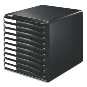 LEITZ Bloc de classement 10 tiroirs - Structure Noire/Tiroirs Noirs - L28,7 x H29 x P35,5cm