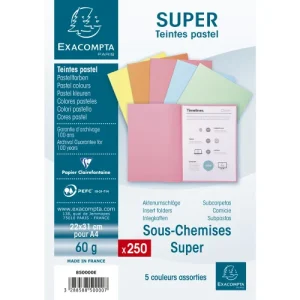EXACOMPTA Paquet de 250 sous-chemises SUPER 60 en carte 60 grammes coloris assortis pastels