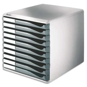 LEITZ Bloc de classement 10 tiroirs - Structure Grise/Tiroirs Gris - L28,7 x H29 x P35,5cm