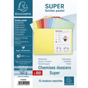 EXACOMPTA Paquet de 100 chemises SUPER 180 en carte 160 grammes coloris assortis