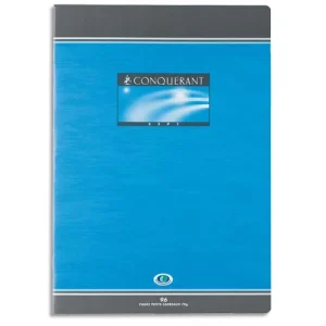 CONQUERANT C7 Cahier reliure piqûre 17x22 cm 96 pages 70g grands carreaux Séyès. Couverture carte