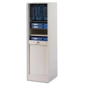 SIMMOB Classeur à rideaux Blanc en PPSM 1 colonne + 7 tablettes + 1 étage DS - Dim L41 x H140 x P44 cm