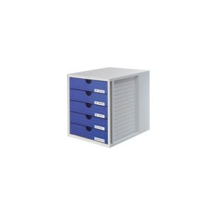 HAN Module de classement Systembox, 5 tiroirs, en polystyrène, Gris et Bleu. Dim. L27,5 x H32 x P33 cm.