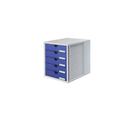 HAN Module de classement Systembox, 5 tiroirs, en polystyrène, Gris et Bleu. Dim. L27,5 x H32 x P33 cm.