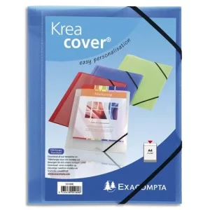 EXACOMPTA Chemise personnalisable 1 face à élastique polypro KREACOVER coloris Bleu transparent