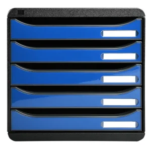 EXACOMPTA Module de classement 5 tiroirs. Coloris Noir/Bleu glossy. Dim : L27,8 x H26,7 x P34,7 cm.