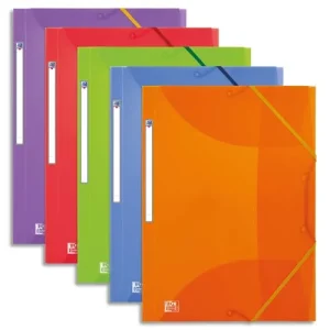 OXFORD Lot de 10 chemises 3 rabats et élastique en polypropylène 5/10e. Coloris translucides assortis