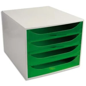 Module de classement ECO 4 tiroirs, Gris/Vert translucide - Dim. : L28,4 x H23,4 x P34,8 cm