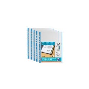 Oxford Pochettes perforées, format A4 avec bande colorée, PP transparent brillant / bleu