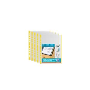 Oxford Pochettes perforées, format A4 avec bande colorée, PP jaune