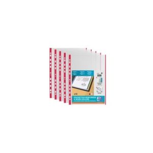 Oxford Pochettes perforées, format A4 avec bande colorée, PP transparent brillant / rouge
