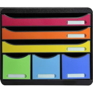 EXACOMPTA Module Store-Box Noir Arlequin 6 tiroirs PS, 3 formats A4+, 3 rangements L35,5 x H27,1 x P27 cm