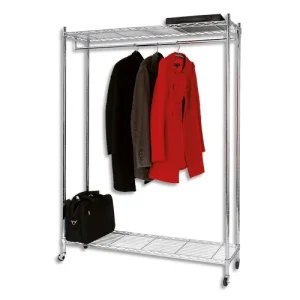 ALBA Vestiaire mobile en fil métal chromé, capacité 70 kg 26 cintres, 2 étagères L89 x H168 x P35 cm