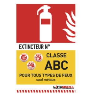 LIFEBOX Panneau de signalisation classe feu ABC présence d'extincteur à tpoudre