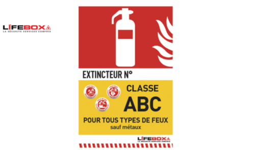 LIFEBOX Panneau de signalisation classe feu ABC présence d'extincteur à tpoudre
