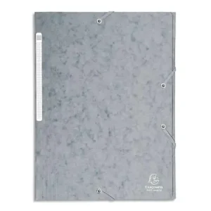 EXACOMPTA Chemise 3 rabats et élastique monobloc, carte lustrée 5/10e Gris, élastique fixé devant