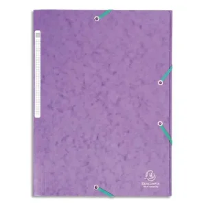EXACOMPTA Chemise 3 rabats et élastique monobloc, carte lustrée 5/10e mauve, élastique fixé devant