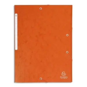 EXACOMPTA Chemise 3 rabats et élastique monobloc, carte lustrée 5/10e Orange, élastique fixé devant