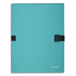 EXACOMPTA Chemise extensible NCLIP en papier toilé. Sangle à clip.Dos rainuré 13cm.Coloris bleu turquoise