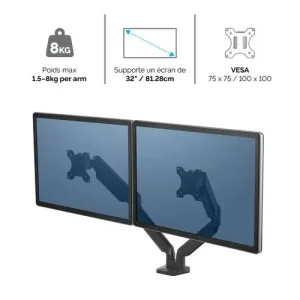 FELLOWES Bras porte écran double Platinum Series Noir 8042501