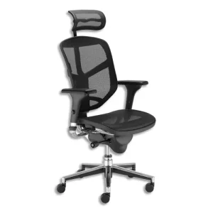 Fauteuil Enjoy en résille Noir avec têtière, à mécanisme synchrone, accoudoirs 3D réglables