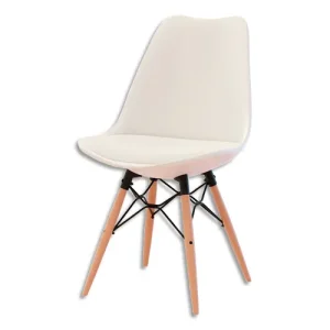 PAPERFLOW Lot de 2 Chaises Dogewood Blanches en polypropylène avec coussin, piètement en hêtre massif