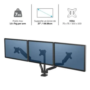 FELLOWES Bras porte écran triple à pince Platinum Series Noir 8042601