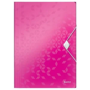 LEITZ Chemise WOW 3 rabats à élastiques, en carte pelliculée, coloris rose