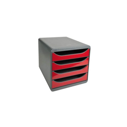 EXACOMPTA Module de classement 100% DECO 4 tiroirs Noir/Rouge carmin - Dim. : L 27,8 x H 26,7 x P 34,7 cm