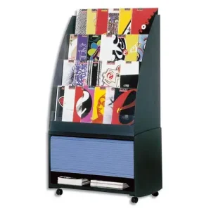 PAPERFLOW Réserve de rangement pour présentoir accueil coloris Noir/Bleu, 33,5x71,7x38 cm