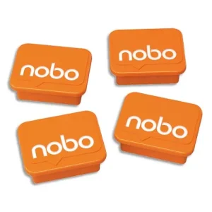 NOBO Paquet de 4 aimants pour tableaux blancs ou en verre magnétiques, 18 x 22 mm, orange, 1905327