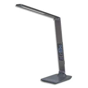 ALBA Lampe Led Viva tactile Gris anthracite, port USB, horloge. Tête 32 cm, bras 35 cm, socle 19 x12 cm