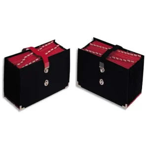 EXTENDOS Trieur de bureau accordéon 25 compartiments Noir, couverture toilée, onglets métalliques