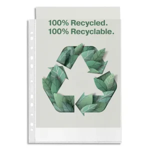 LEITZ Boîte de 100 pochettes perforées en A4 polypropylène grainé 7/100è 100% recyclées incolore