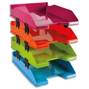 EXACOMPTA Set 4 corbeilles courrier IDERAMA, 12 éléments superposition fournis, coloris assortis opaques