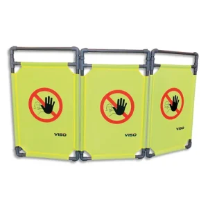 VISO Barrière de travaux 3 vantaux en PVC et polyester Gris jaune, extensible - Dim L170 x H100 x P2,6 cm