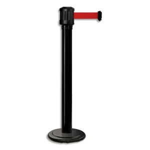 VISO Poteau en acier noir H100 cm + enrouleurs à sangle rouge L4,3m x H5cm, base lestée à roulettes D33cm