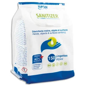 TIFON Paquet 150 Lingettes SANITIZER pour mains et surfaces, actif sur coronavirus - Format 15 x 22 cm