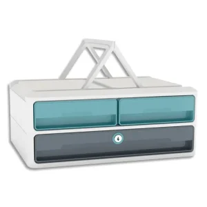 CEP Module MoovUp Secure 2 petits tiroirs + 1 grand tiroir. Caisson blanc et tiroir vert d'eau Gris Orage