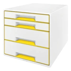 LEITZ Module de classement WOW, 2 petits + 2 grands tiroirs - Dim : L36,3 x H27 x P28,7 cm. Coloris Jaune