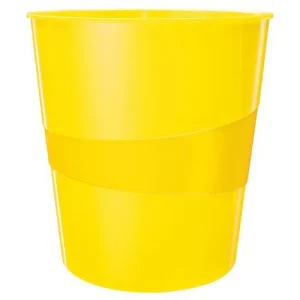 LEITZ Corbeille à papier 15 litres WOW - Dimensions : Ø 29 x H32,4 cm. Finition laquée. Coloris Jaune