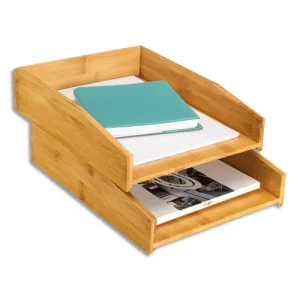 CEP Lot 2 corbeilles courrier SILVA 100% Bambou naturel. Sans clou, ni vis. Dim (lxhxp) : 25,2x7,5x34 cm